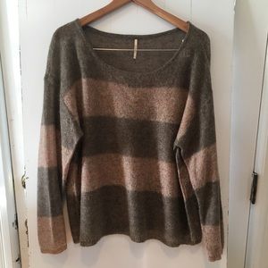 Brown Pink Stripe Free People Knit Sweater